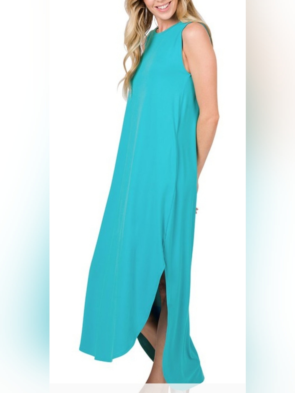 NWOT Zenana Assymetrical Side Slit Maxi with Pockets - Ice Blue